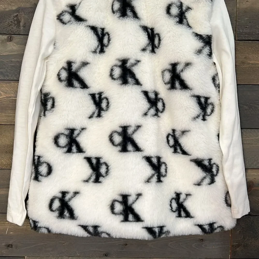 New Calvin Klein Faux Fur Vest with Calvin Klein Long Sleeve Shirt Girls size 5